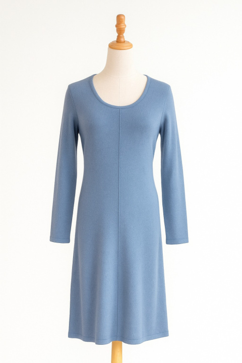 Cashmere Dress R-Neck Roll Trimming Vertical Link
