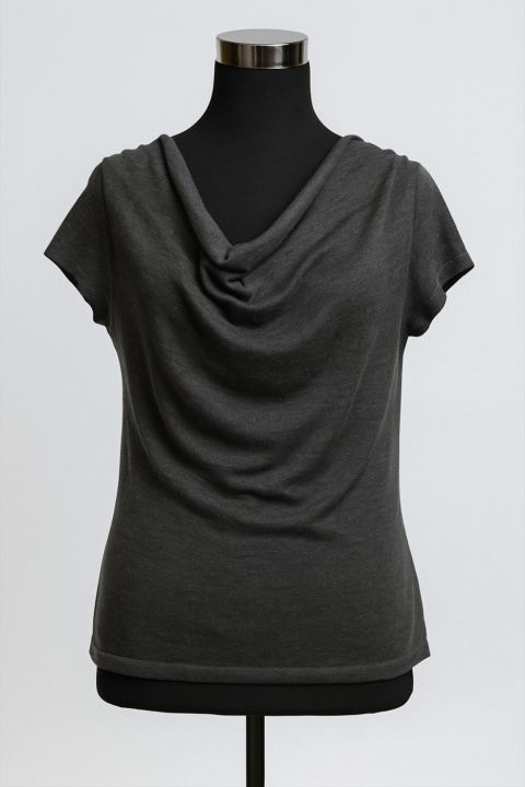 Cashmere Cowl-Neck Short Sleeves