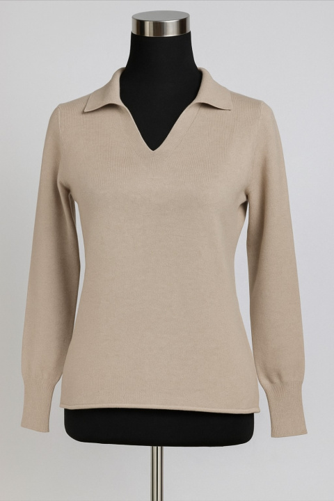 Cashmere Collared V-Neck Pullover