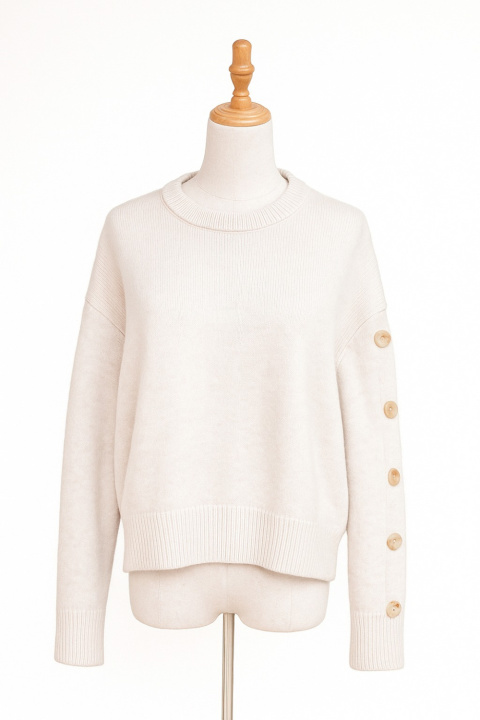 Cashmere Heavy Pullover Button Sleeves