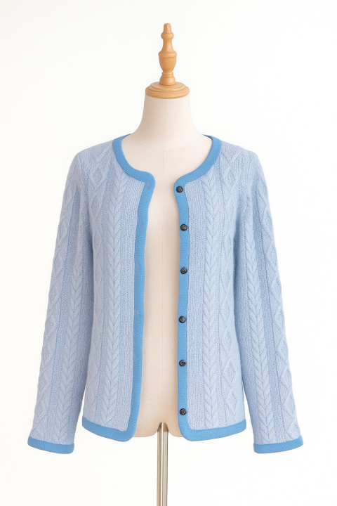 Cashmere Heavy Cardigan Contrast Trim