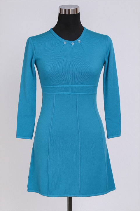 Cashmere R-Neck Dress with Waistband-Pannel