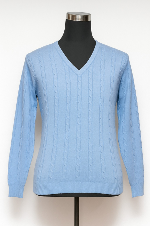 Cashmere V-Neck Pullover with Cables