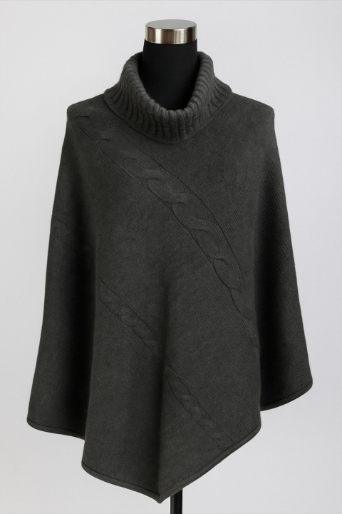 Cashmere High-Neck Diagonal Cable Poncho