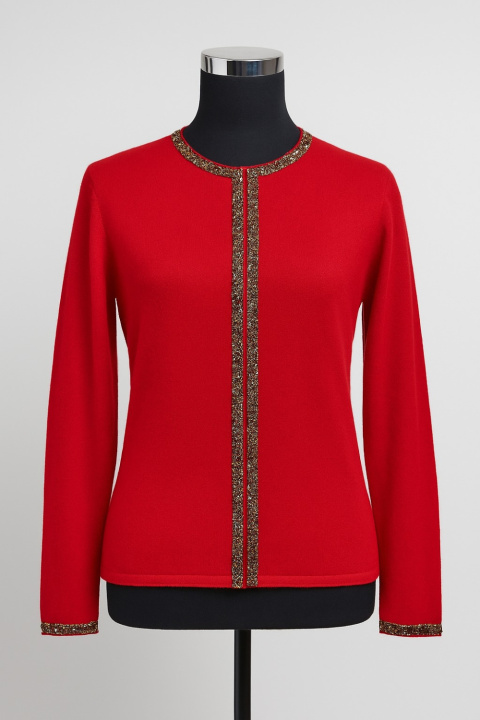 Cashmere Cardigan R-neck with Crusty Bead