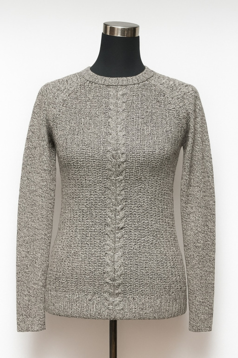 Cashmere High R-Neck Pullover with Cables