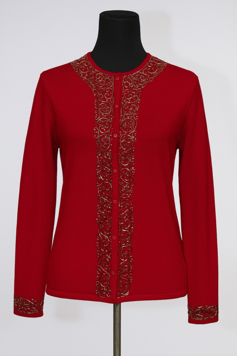 Cashmere Cardigan R-neck with Lace Beads