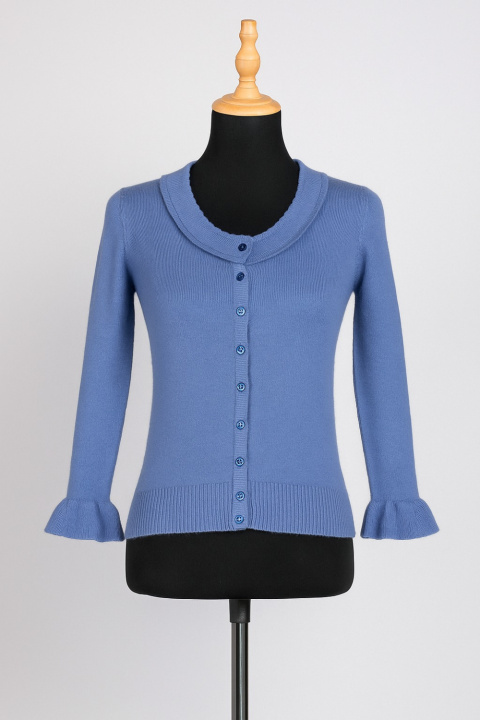 Cashmere Cardigan Yoke-Neck with Ruffled Cuff