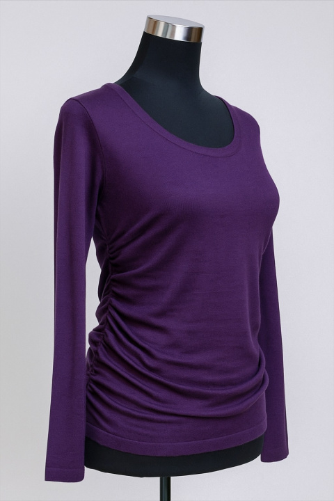 Cashmere Scoop-Neck Pullover Waist Gathering