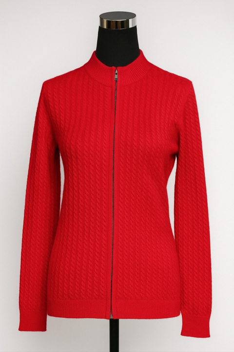 Cashmere Cardigan T-Neck with Cable & Zipper